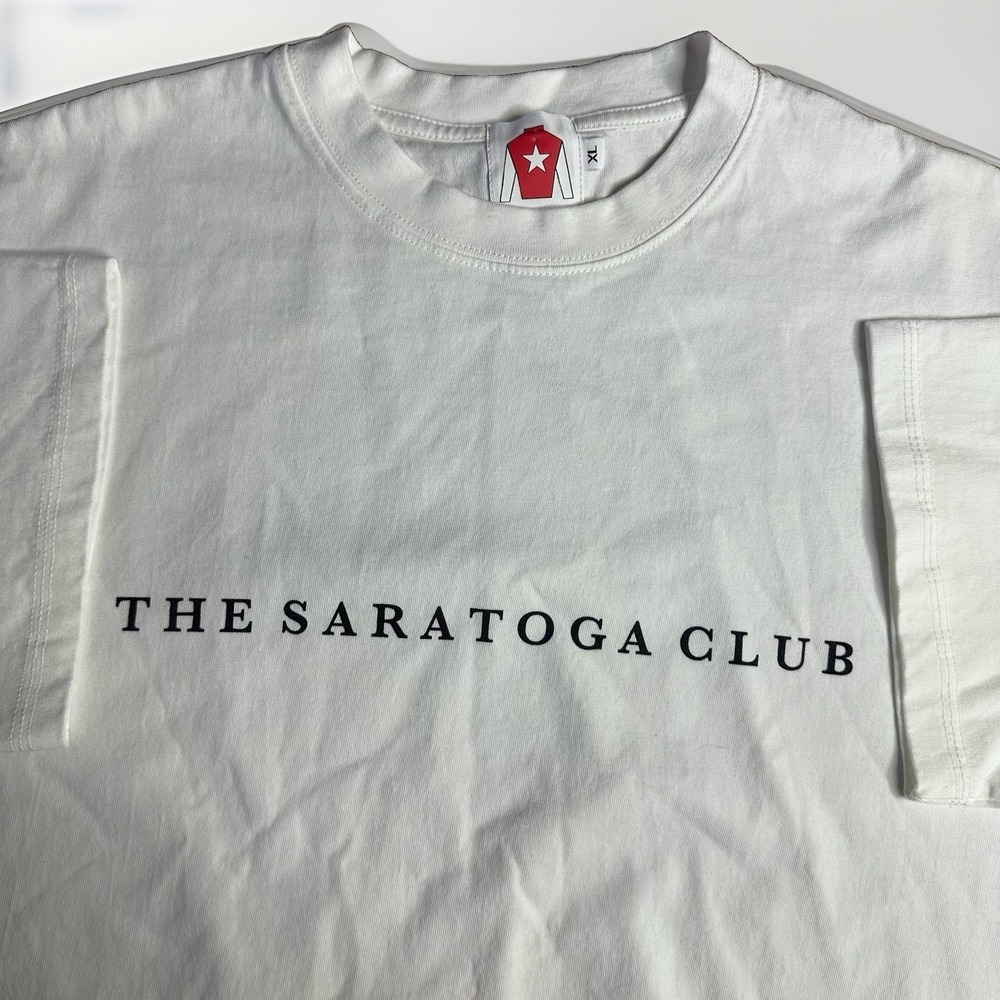 Official Saratoga Club Horse Race Track Shirt Men XL White Heavy Cotton New York